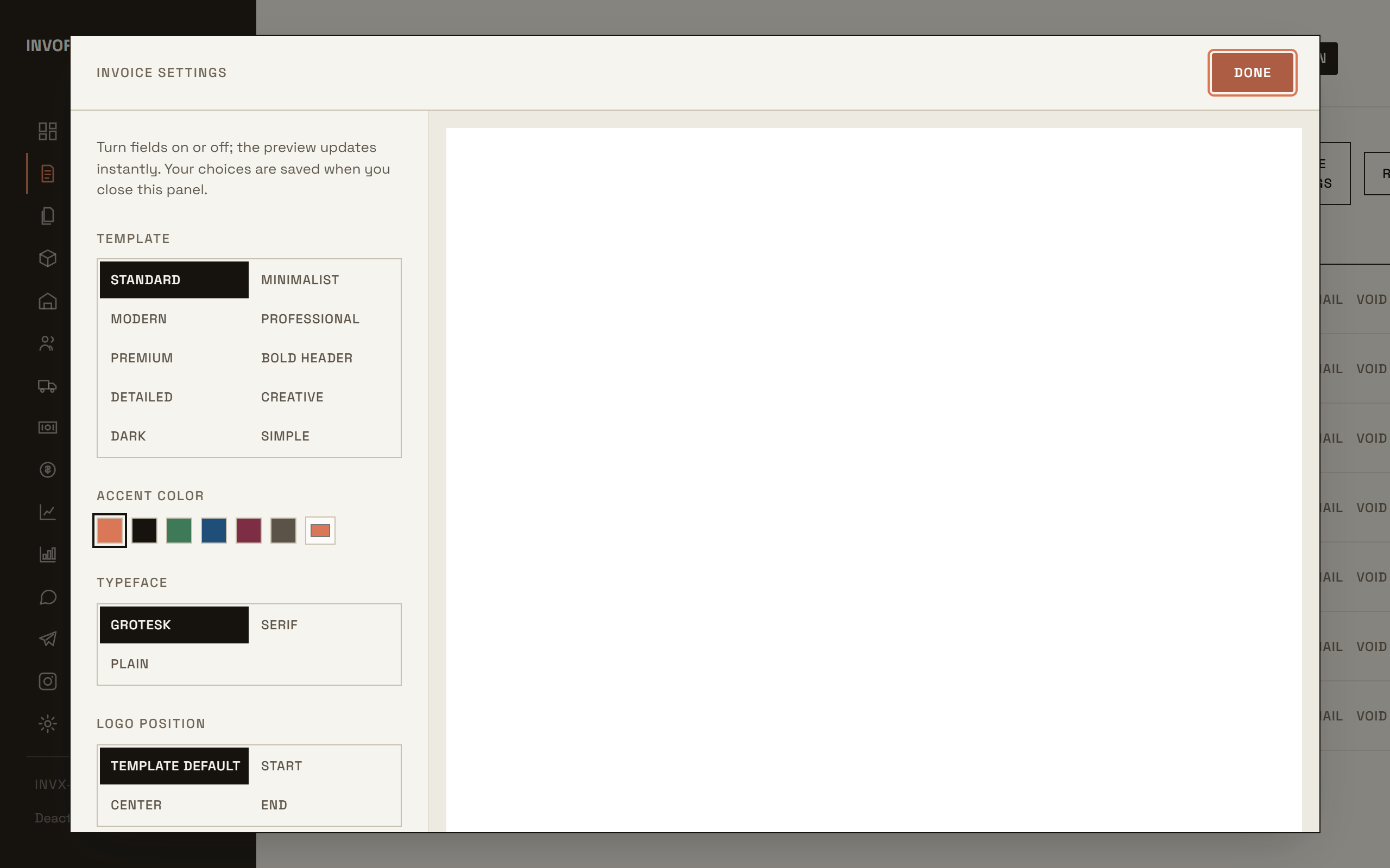 Toggle panel with instant live preview